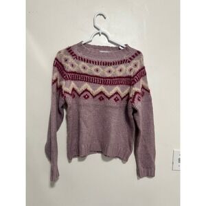 Heartloom Women's Purple Fair Isle Knit Sweater Size Small Metallic Thread